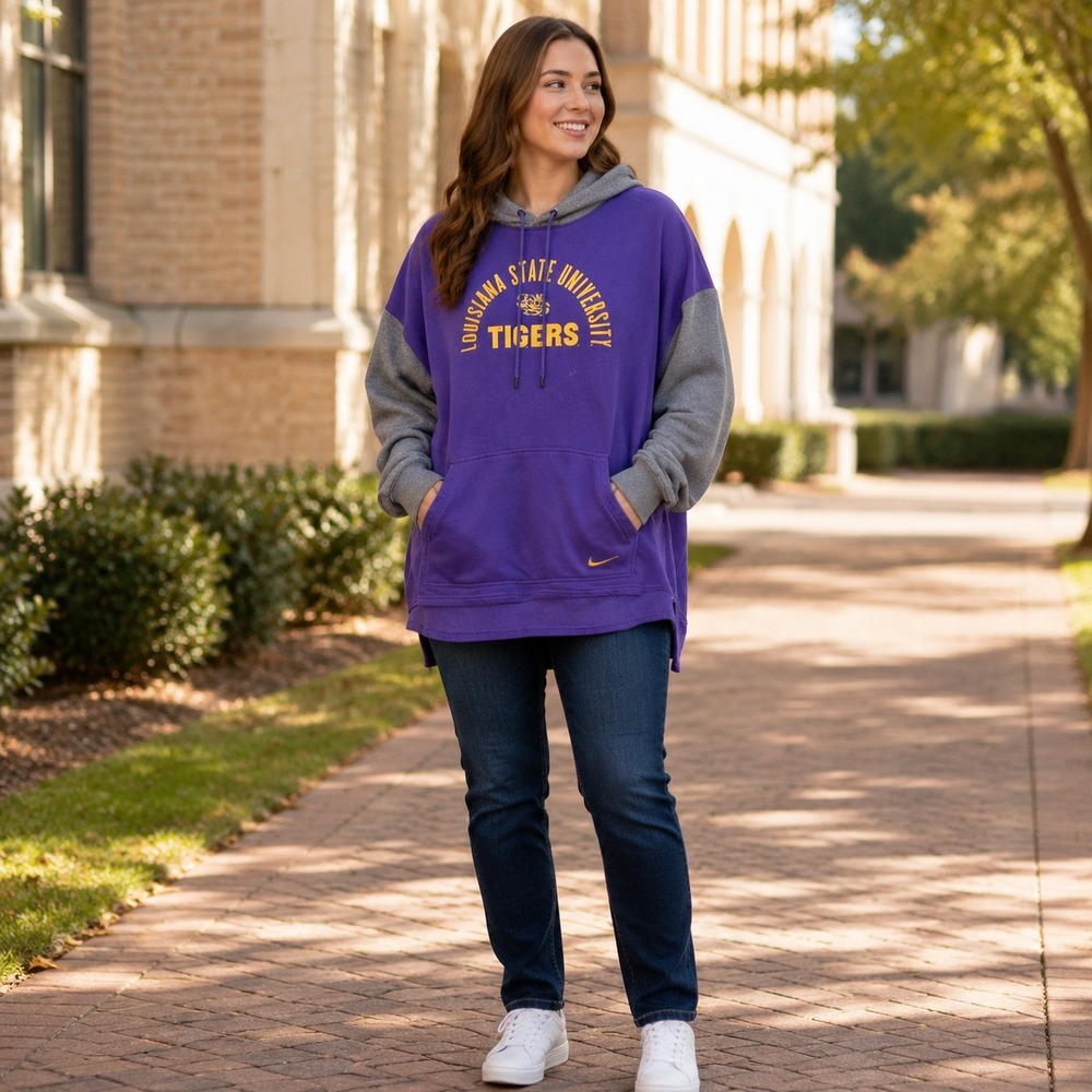 Nike LSU Tigers Blitz Legacy Hoodie Women XL Purple Gray Colorblock NCAA